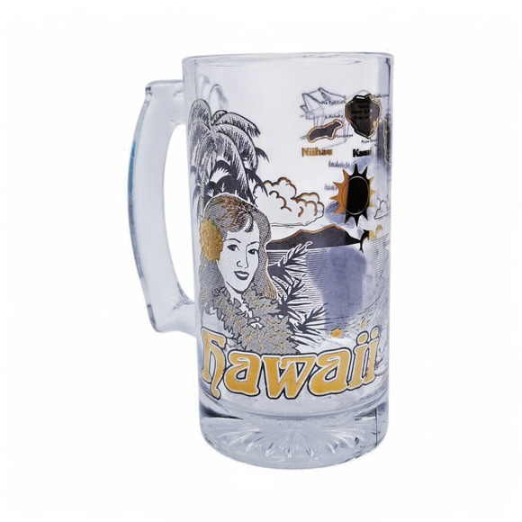 HAWAII Glass Mug w/ Gold Embellishment *VINTAGE* Tourist Native - Picture 1 of 4